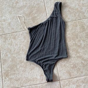 lA Hearts Gray One Shoulder Body Suit